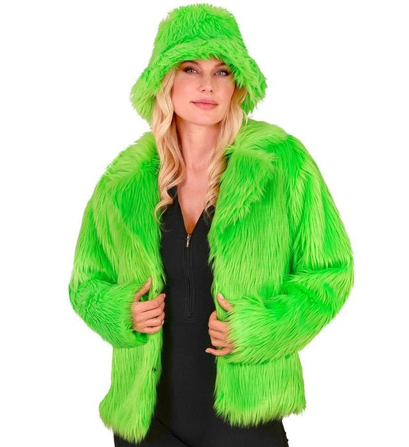 Bontjas Pluche Neon Groen Dames van Widmann koop je bij Partywinkel