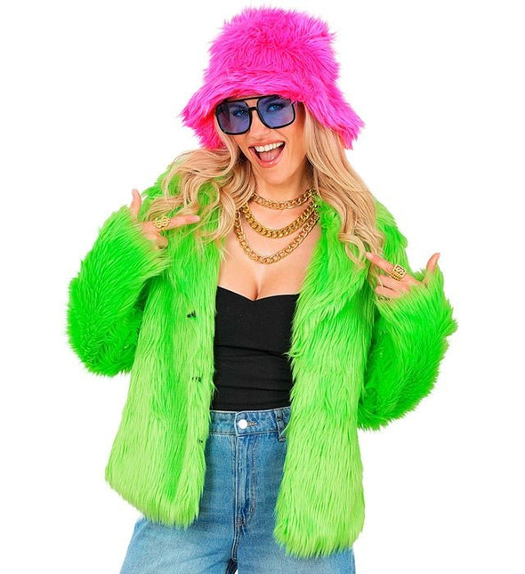 Bontjas Pluche Neon Groen Dames van Widmann koop je bij Partywinkel
