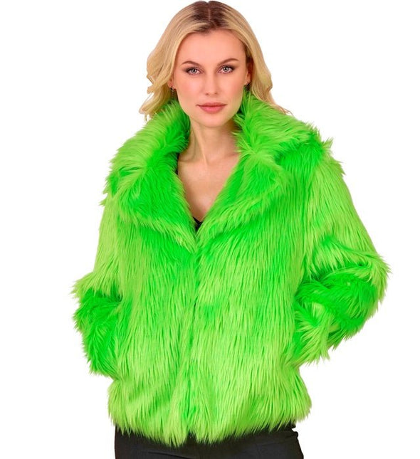Bontjas Pluche Neon Groen Dames van Widmann koop je bij Partywinkel