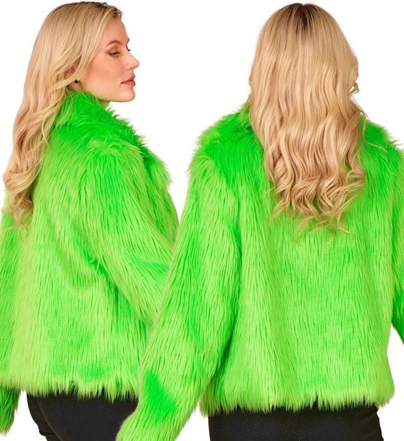 Bontjas Pluche Neon Groen Dames van Widmann koop je bij Partywinkel