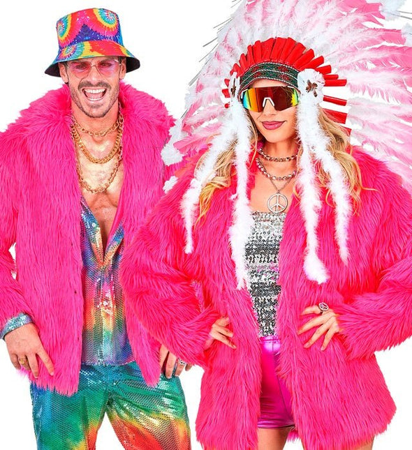 Bontjas Pluche Neon Roze van Widmann koop je bij Partywinkel