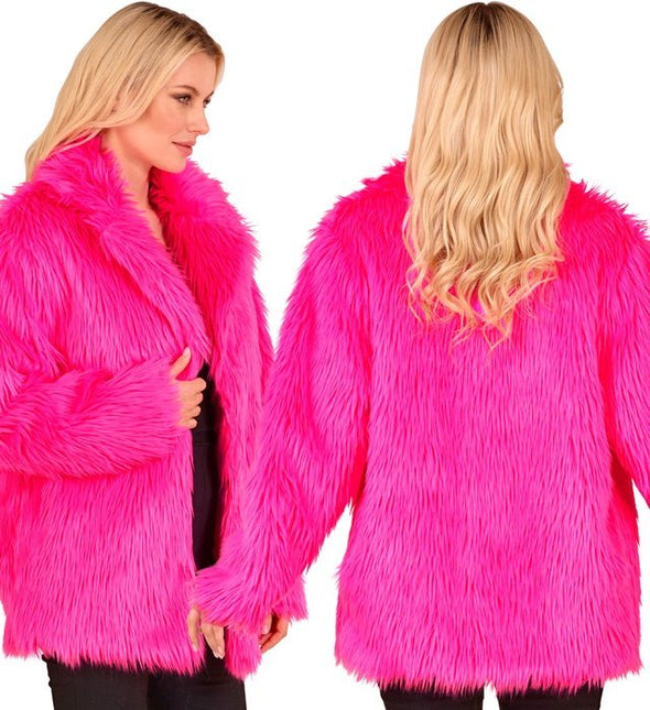 Bontjas Pluche Neon Roze van Widmann koop je bij Partywinkel