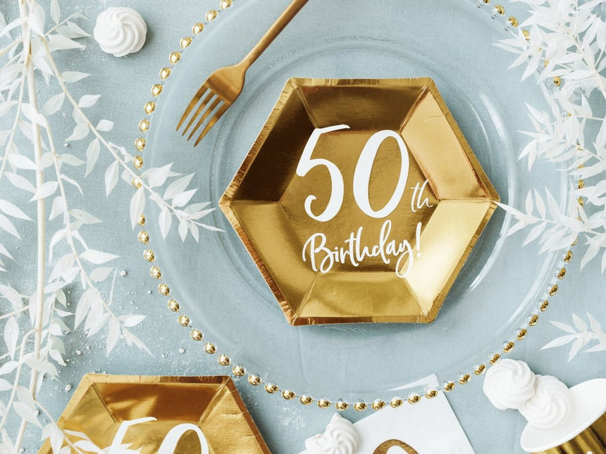 Borden 50 Jaar Goud 20cm 6st van Partydeco koop je bij Partywinkel