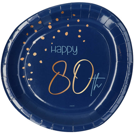 Borden 80 Jaar Blauw 23cm 8st van Folat koop je bij Partywinkel