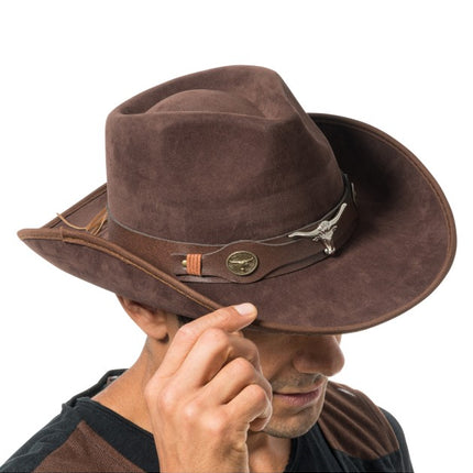 Sombrero de vaquero marrón con cabeza de toro, talla única