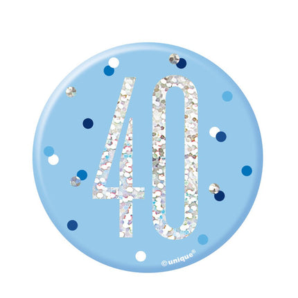 Button 40 Jaar Blauw 7cm van Unique koop je bij Partywinkel