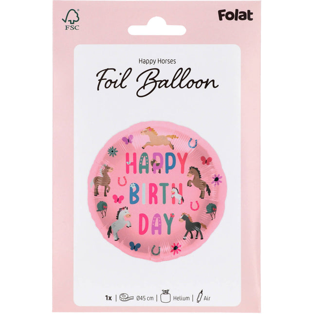 Globo de Helio Feliz Cumpleaños Caballos Vacío 45cm