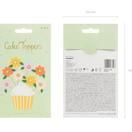 Caketopper Bloemen Mix 13cm 8st van Partydeco koop je bij Partywinkel