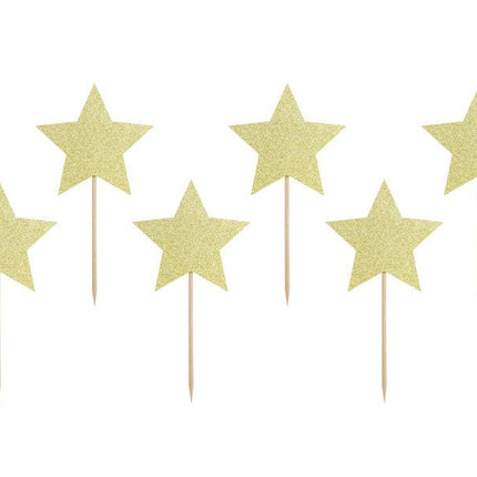 Caketopper Sterren Goud 11,5cm 6st van Partydeco koop je bij Partywinkel