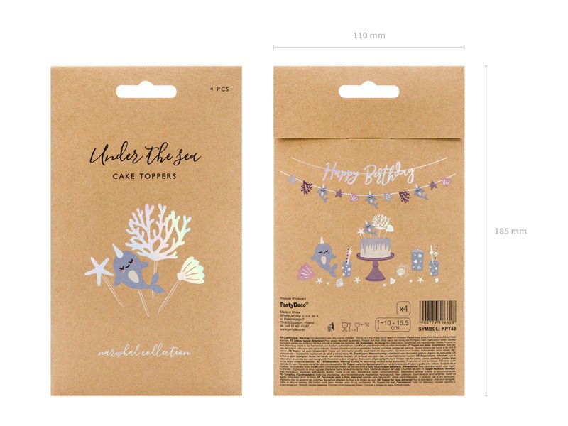 Caketopper Zeedieren 15,5cm 4st van Partydeco koop je bij Partywinkel