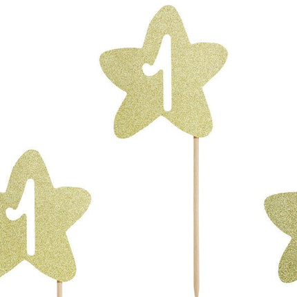 Caketoppers 1 Jaar Goud 6st van Partydeco koop je bij Partywinkel