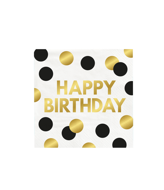 Servilletas Feliz Cumpleaños Oro Negro 16cm 16pcs