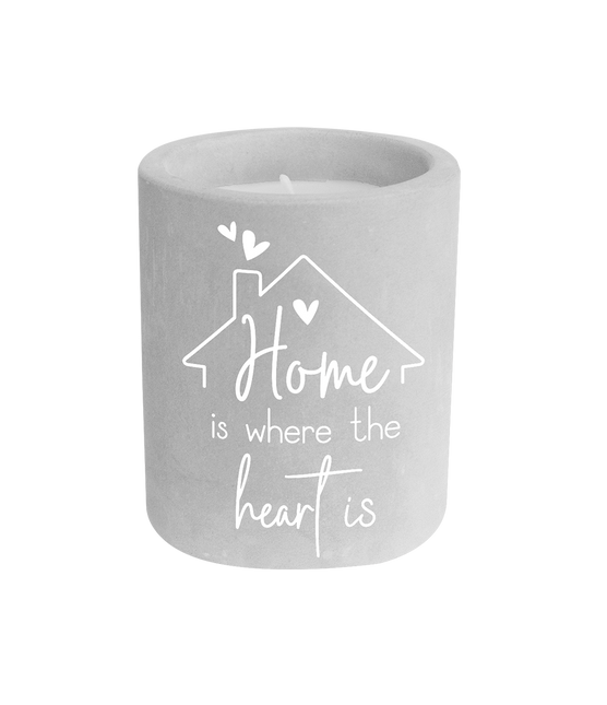 Vela de Cemento Gris El hogar es donde está el corazón 8cm