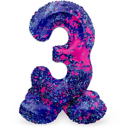 Cijfer Ballon 3 Jaar Spetters Met Standaard Leeg 72cm van Folat koop je bij Partywinkel