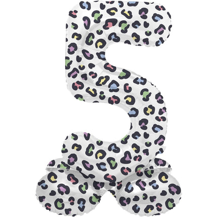 Cijfer Ballon 5 Jaar Panter Met Standaard Leeg 41cm van Folat koop je bij Partywinkel