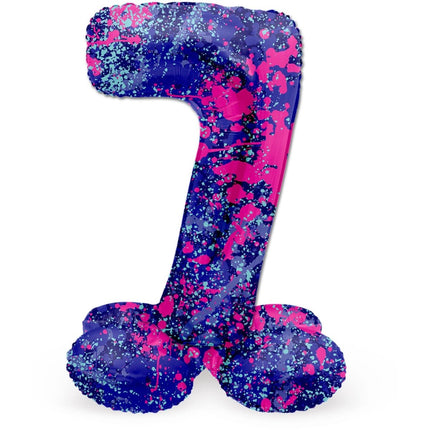 Cijfer Ballon 7 Jaar Spetters Met Standaard Leeg 72cm van Folat koop je bij Partywinkel