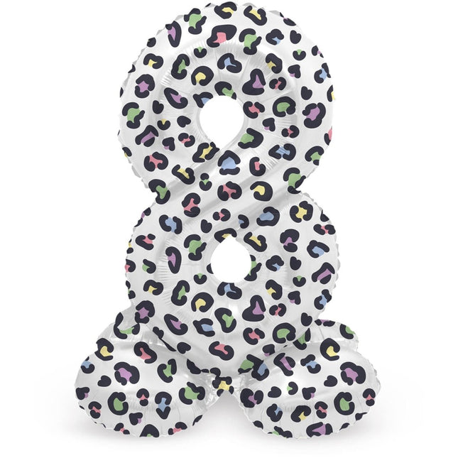 Cijfer Ballon 8 Jaar Panter Met Standaard Leeg 41cm van Folat koop je bij Partywinkel
