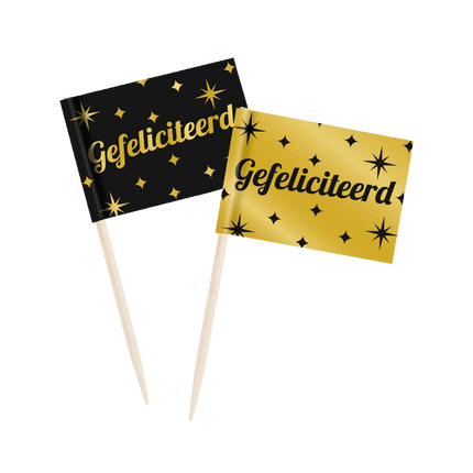 Felicitaciones Picos de Cóctel Oro Negro 6,5cm 50pcs