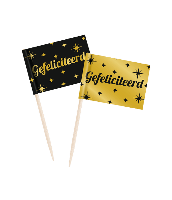 Felicitaciones Picos de Cóctel Oro Negro 6,5cm 50pcs