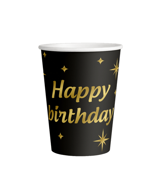 Tazas Feliz Cumpleaños Oro Negro 9cm 8pcs