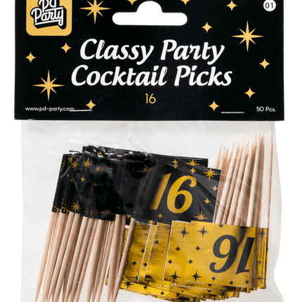 Cocktailprikkers 16 Jaar 6,5cm 50st van Paper Dreams koop je bij Partywinkel