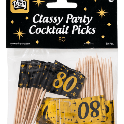 Cocktailprikkers 80 Jaar 6,5cm 50st van Paper Dreams koop je bij Partywinkel