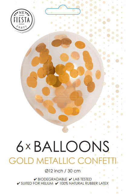 Confetti Ballonnen Goud 30cm 6st van WeFiesta koop je bij Partywinkel