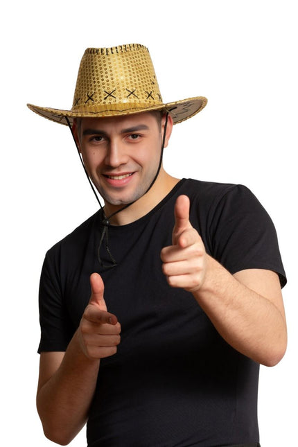 Cowboy Hoed Goud Pailletten Glans van Partychimp koop je bij Partywinkel