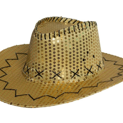 Cowboy Hoed Goud Pailletten Glans van Partychimp koop je bij Partywinkel