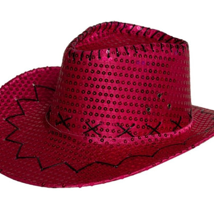 Cowboy Hoed Pailletten Neon Roze van Partychimp koop je bij Partywinkel