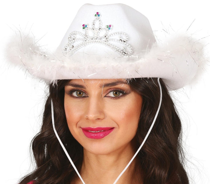 Cowboy Hoed Wit Met Boa van Fiestas Guirca koop je bij Partywinkel