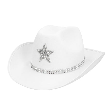 Cowboy Hoed Wit Ster Glitters van Boland koop je bij Partywinkel