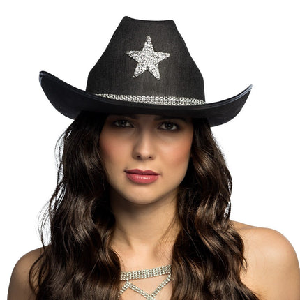 Cowboy Hoed Zwart Glitter Ster van Boland koop je bij Partywinkel
