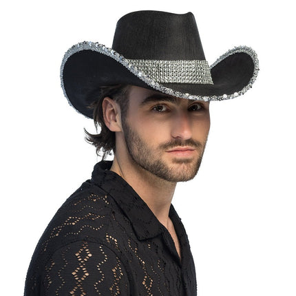 Cowboy Hoed Zwart Glitters van Boland koop je bij Partywinkel