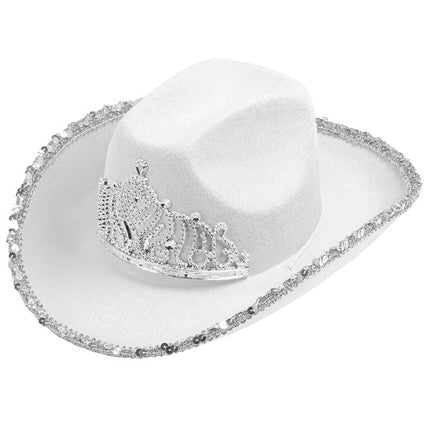 Cowboyhoed Partygirl Met Tiara Wit van Widmann koop je bij Partywinkel