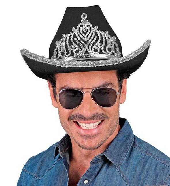Cowboyhoed Partygirl Met Tiara Zwart van Widmann koop je bij Partywinkel