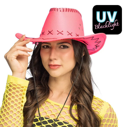 Cowboyhoed Savanne neonroze UV van Boland koop je bij Partywinkel