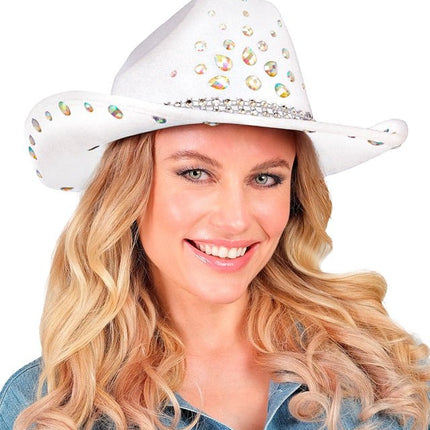 Cowboyhoed Wit Met Diamanten van Widmann koop je bij Partywinkel