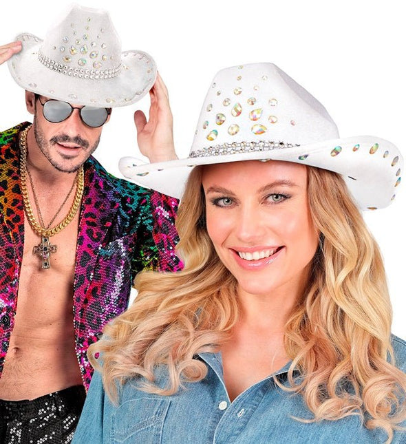 Cowboyhoed Wit Met Diamanten van Widmann koop je bij Partywinkel