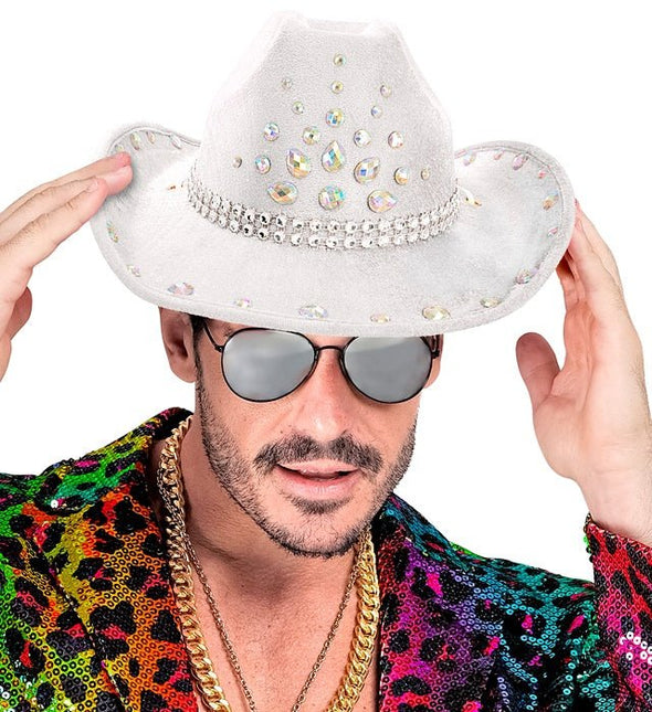 Cowboyhoed Wit Met Diamanten van Widmann koop je bij Partywinkel