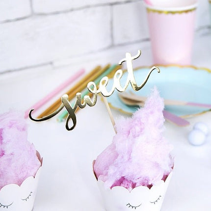 Cupcake Toppers Goud Sweet Love Yum 13cm 6st van Partydeco koop je bij Partywinkel