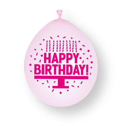 Globos de látex "Feliz Cumpleaños" rosa surtidos, 23 cm, 10 unidades