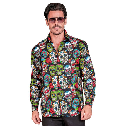 Dia De Los Muertos Blouse Heren van Widmann koop je bij Partywinkel