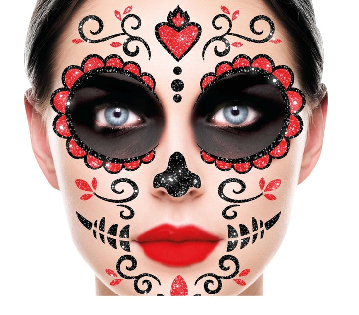 Dia De Los Muertos Gezicht Stickers Glitter 20cm van Fiestas Guirca koop je bij Partywinkel