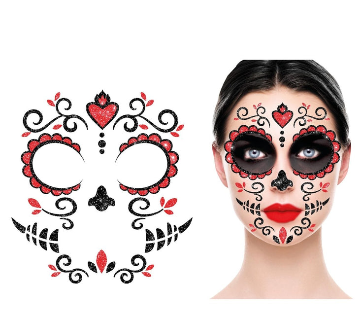 Dia De Los Muertos Gezicht Stickers Glitter 20cm van Fiestas Guirca koop je bij Partywinkel