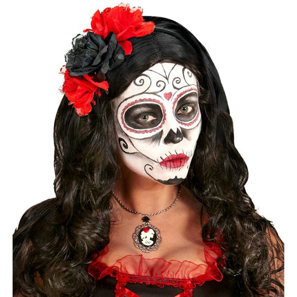 Dia De Los Muertos Haarband Rood Zwart Bloemen van Widmann koop je bij Partywinkel