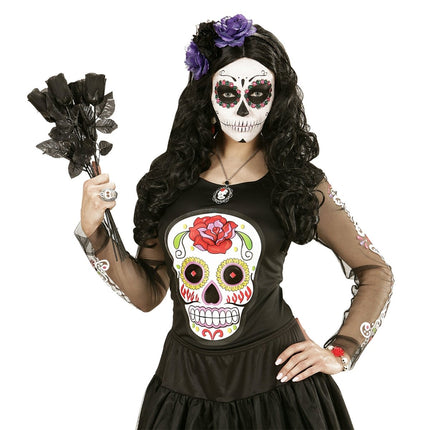 Dia De Los Muertos Haarband Zwart Paars Bloemen van Widmann koop je bij Partywinkel