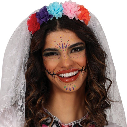 Dia De Los Muertos Jurk Wit Dames Bruid van Fiestas Guirca koop je bij Partywinkel