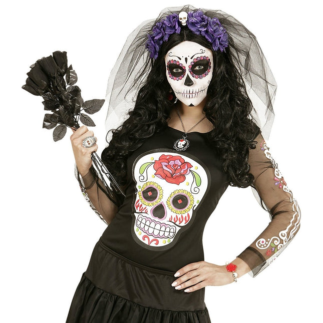 Dia De Los Muertos Shirt Zwart Wit Dames van Widmann koop je bij Partywinkel