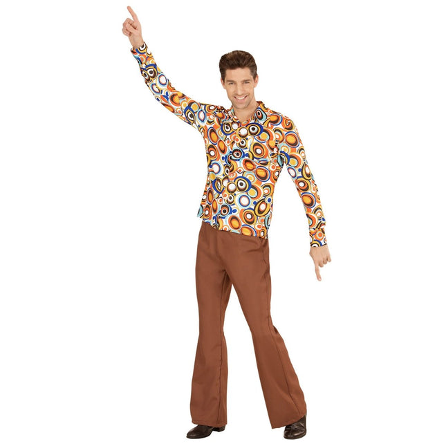 Disco 70S Blouse Blauw Oranje Heren van Widmann koop je bij Partywinkel